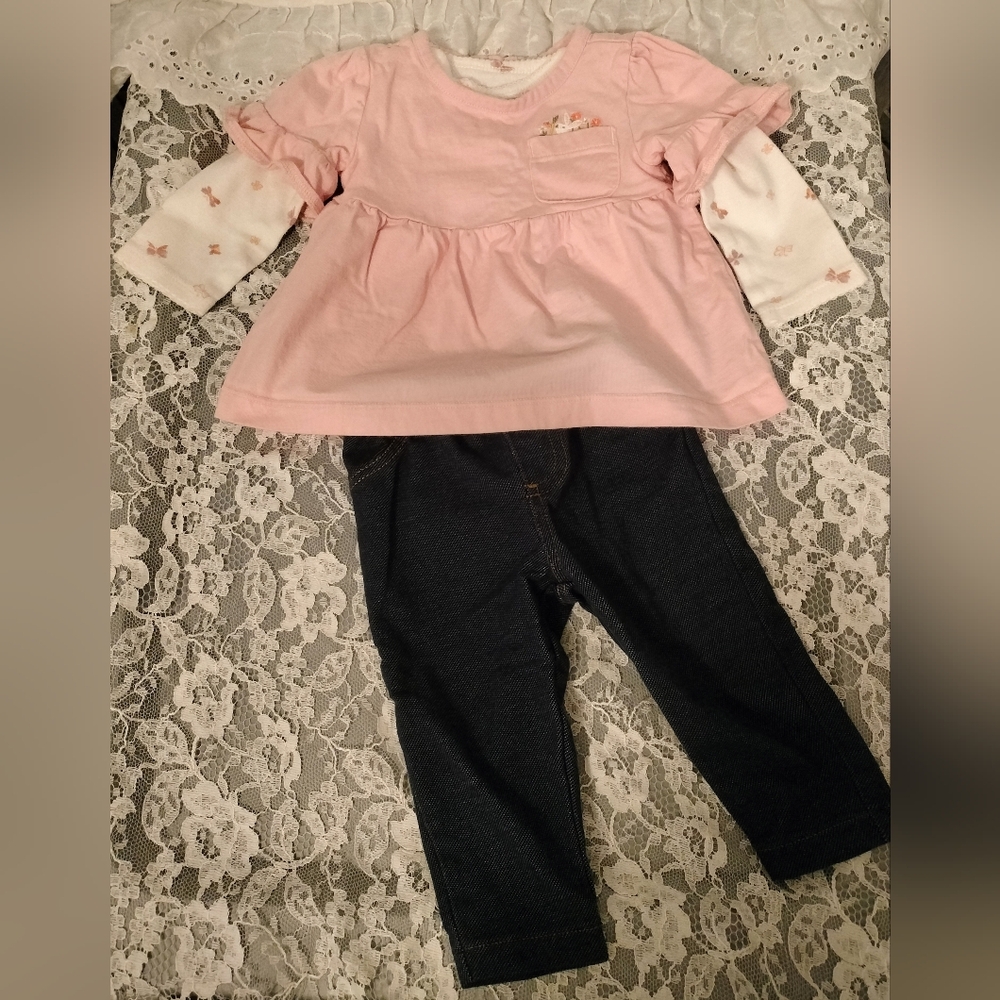 ⚜️ Carter's Baby Girl 3 Piece Shirt And Pants Outfit - 6 Months